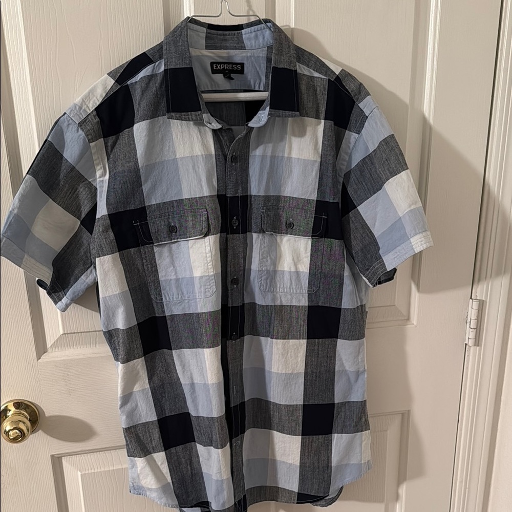 Express Casual Blue and Black Button Down Shirt